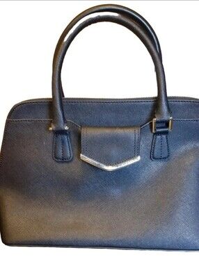 Calvin Klein Black Saffiano Leather Satchel Handbag Gold Hardware Dome Purse Bag